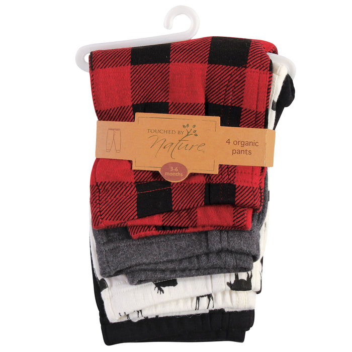 Touched by Nature Toddler Boy Organic Cotton Pants 4-pack, Buffalo Plaid Moose