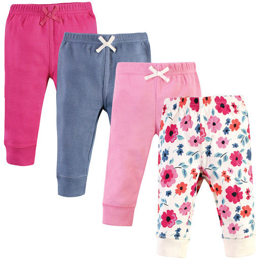 Touched by Nature Baby and Toddler Girl Organic Cotton Pants 4 Pack, Garden Floral