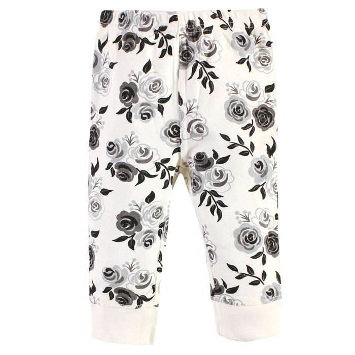 Touched by Nature Baby and Toddler Girl Organic Cotton Pants 4 Pack, Black Floral