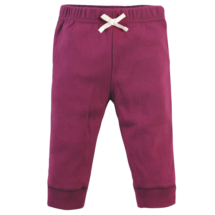 Touched by Nature Baby and Toddler Girl Organic Cotton Pants 4 Pack, Pink Burgundy