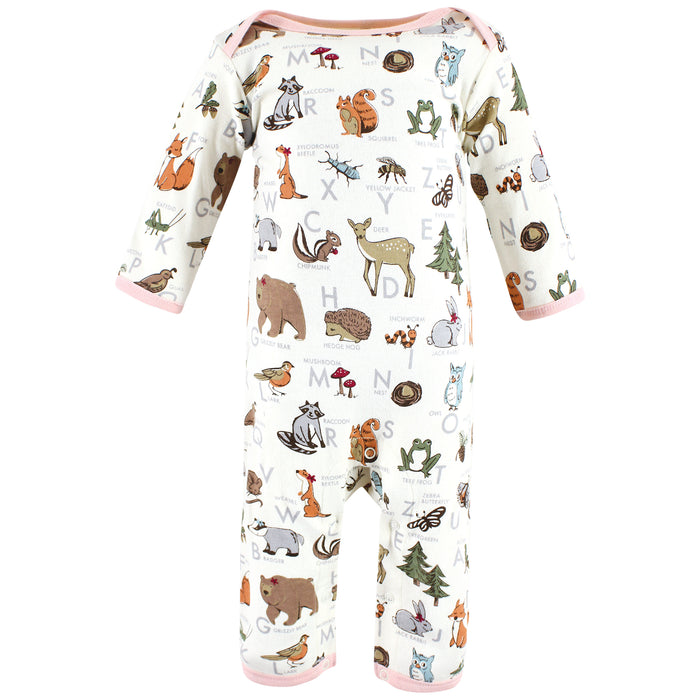 Touched by Nature Infant Girl Organic Cotton Coveralls, Woodland Alphabet