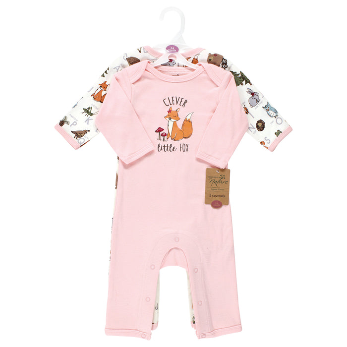 Touched by Nature Infant Girl Organic Cotton Coveralls, Woodland Alphabet