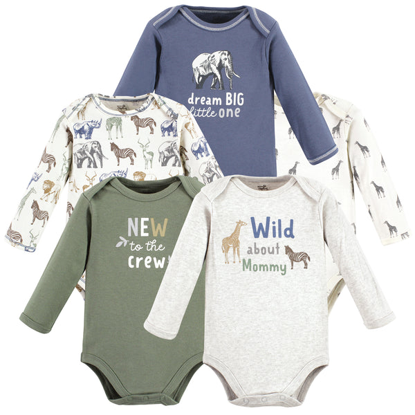 Touched by Nature Infant Boy Organic Cotton Long-Sleeve Bodysuits, Boy Safari