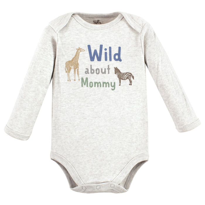 Touched by Nature Infant Boy Organic Cotton Long-Sleeve Bodysuits, Boy Safari