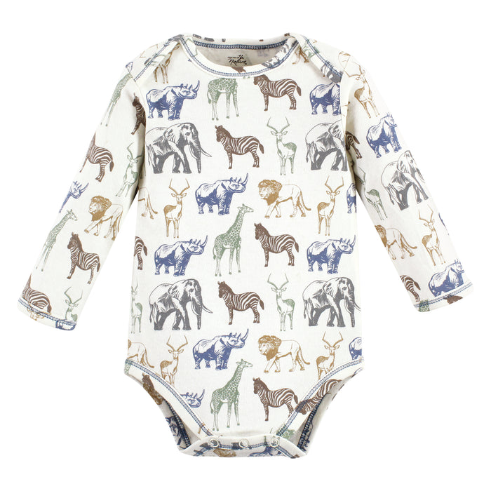 Touched by Nature Infant Boy Organic Cotton Long-Sleeve Bodysuits, Boy Safari