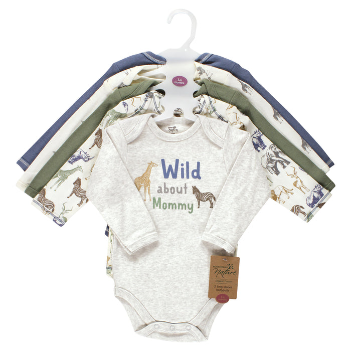 Touched by Nature Infant Boy Organic Cotton Long-Sleeve Bodysuits, Boy Safari