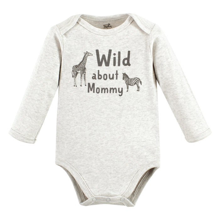 Touched by Nature Organic Cotton Long-Sleeve Bodysuits, Neutral Safari