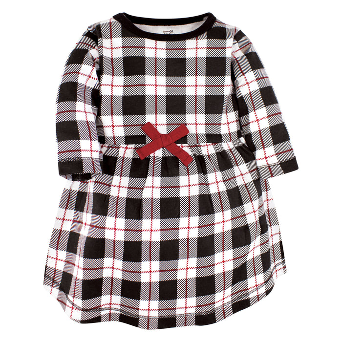 Touched by Nature Infant and Toddler Girl Organic Cotton Long-Sleeve Dresses, Red Winter Folk