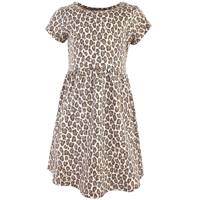 Touched by Nature Baby and Toddler Girl Organic Cotton Short-Sleeve Dresses 2 Pack, Leopard