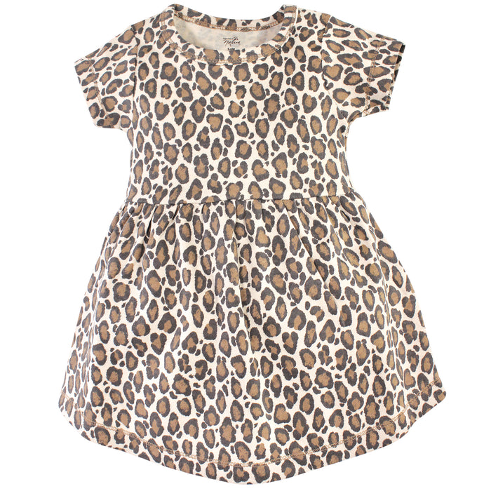 Touched by Nature Baby and Toddler Girl Organic Cotton Short-Sleeve Dresses 2 Pack, Leopard