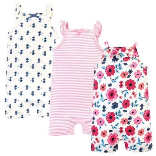 Touched by Nature Baby Girl Organic Cotton Rompers 3 Pack, Garden Floral Flutter
