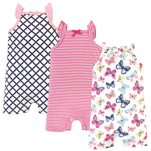 Touched by Nature Baby Girl Organic Cotton Rompers 3 Pack, Bright Butterflies