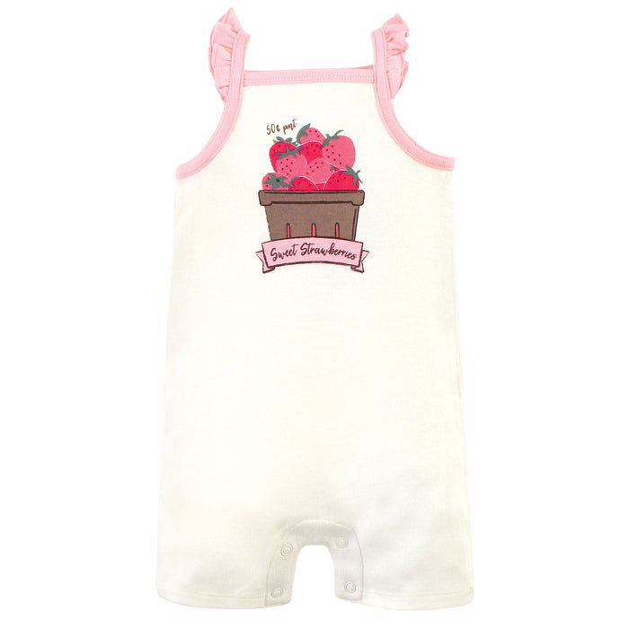 Touched by Nature Baby Girl Organic Cotton Rompers 3 Pack, Strawberries
