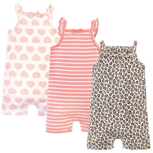 Touched by Nature Baby Girl Organic Cotton Rompers 3 Pack, Leopard