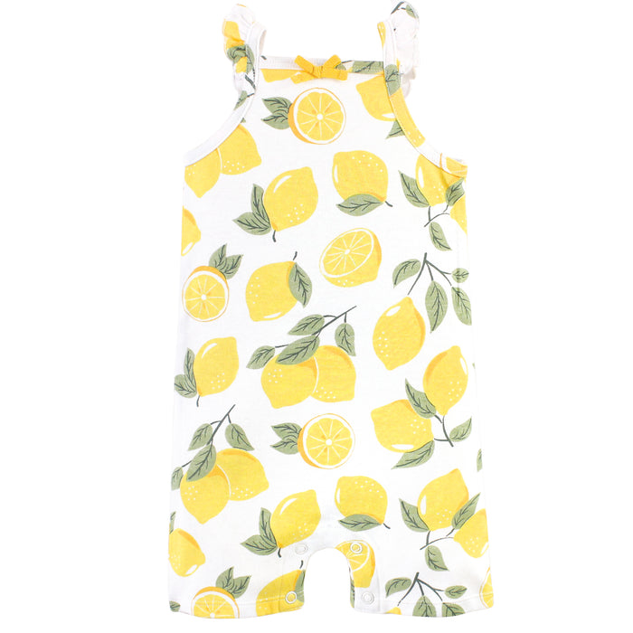 Touched by Nature Baby Girl Organic Cotton Rompers 3 Pack, Lemon Tree