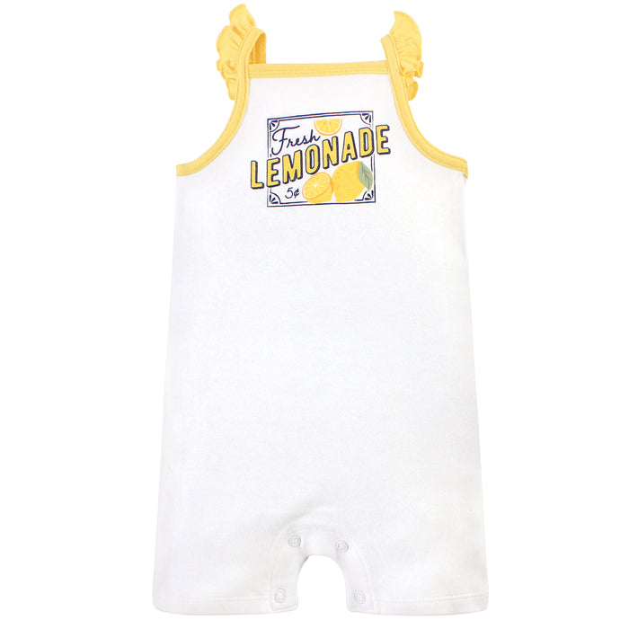 Touched by Nature Baby Girl Organic Cotton Rompers 3 Pack, Lemon Tree