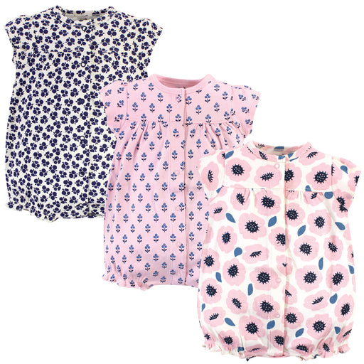 Touched by Nature Baby Girl Organic Cotton Rompers 3 Pack, Blossoms