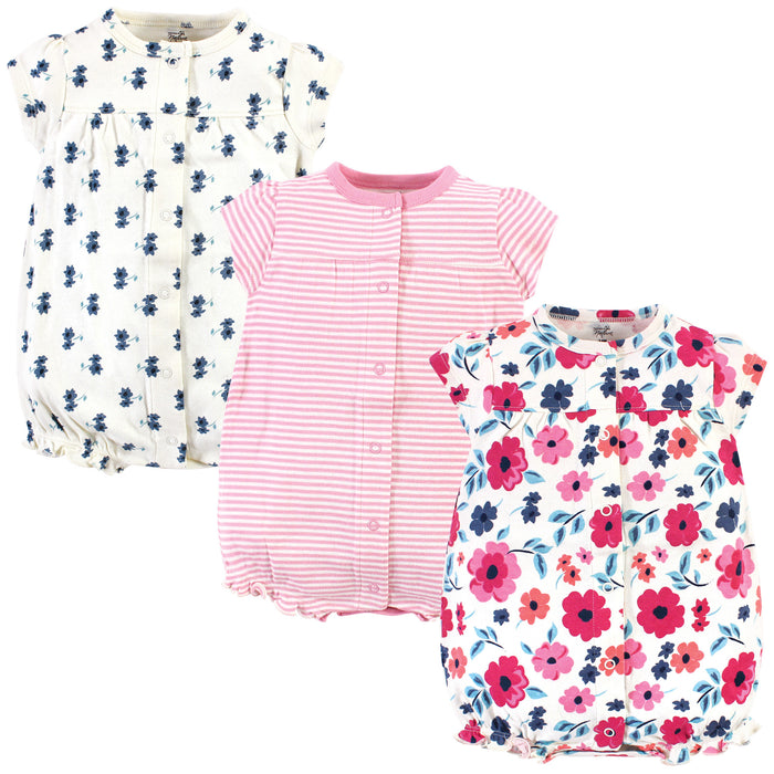 Touched by Nature Baby Girl Organic Cotton Rompers 3 Pack, Garden Floral
