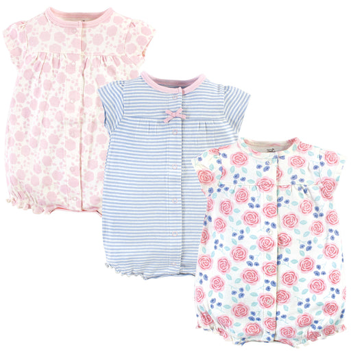 Touched by Nature Baby Girl Organic Cotton Rompers 3 Pack, Pink Rose