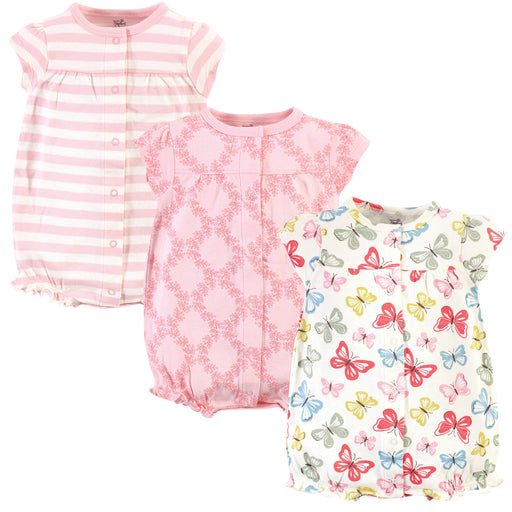 Touched by Nature Baby Girl Organic Cotton Rompers 3 Pack, Butterflies