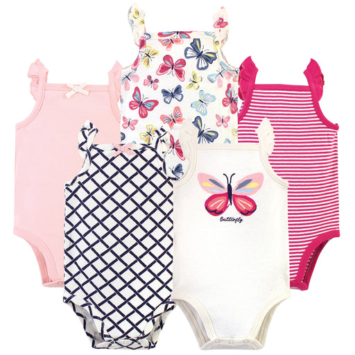 Touched by Nature Baby Girl Organic Cotton Bodysuits 5 Pack, Bright Butterflies