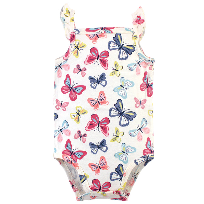 Touched by Nature Baby Girl Organic Cotton Bodysuits 5 Pack, Bright Butterflies