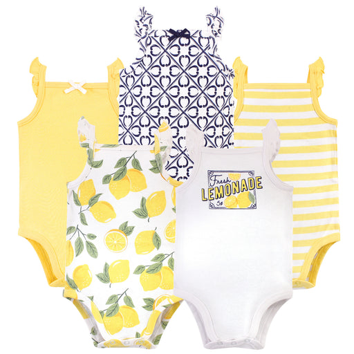 Touched by Nature Baby Girl Organic Cotton Bodysuits 5 Pack, Lemon Tree