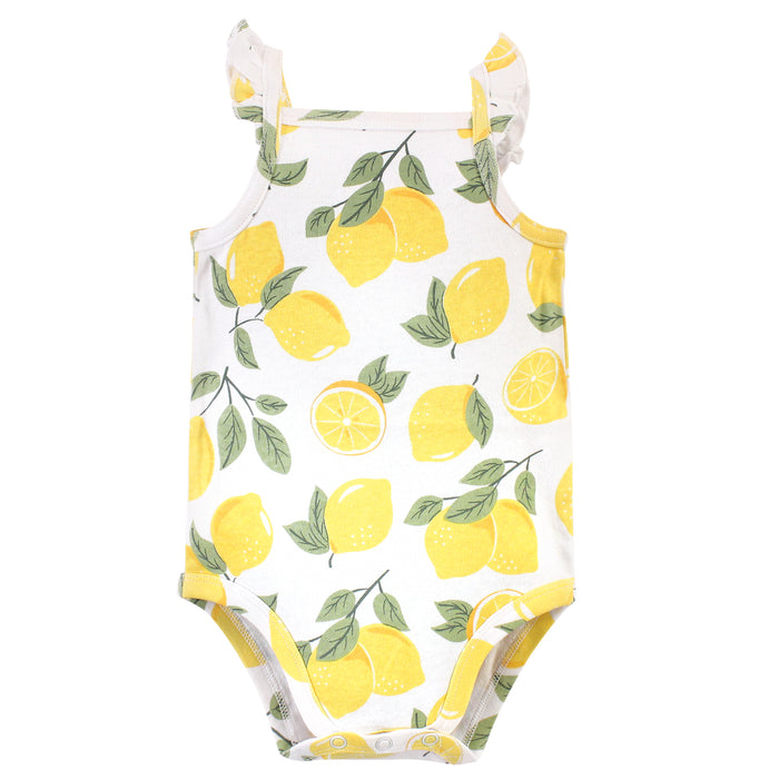Touched by Nature Baby Girl Organic Cotton Bodysuits 5 Pack, Lemon Tree