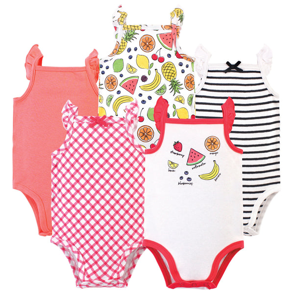 Touched by Nature Baby Girl Organic Cotton Bodysuits 5 Pack, Fruit