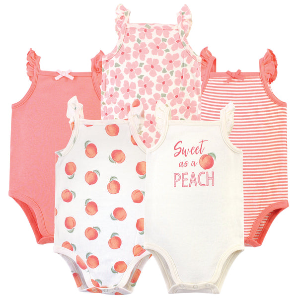 Touched by Nature Baby Girl Organic Cotton Bodysuits 5 Pack, Peach