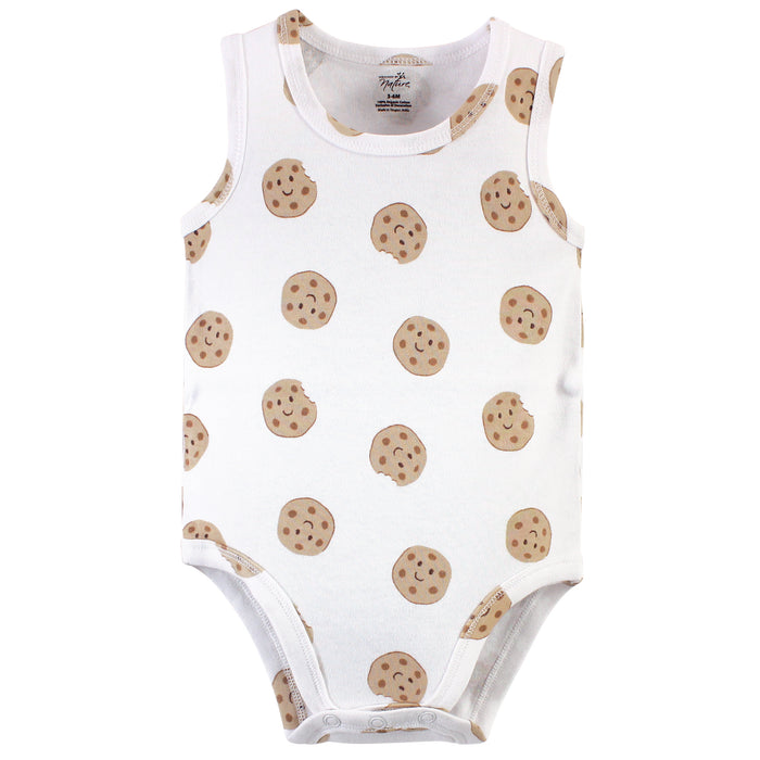Touched by Nature Baby Boy Organic Cotton Bodysuits 5 Pack, Milk & Cookies