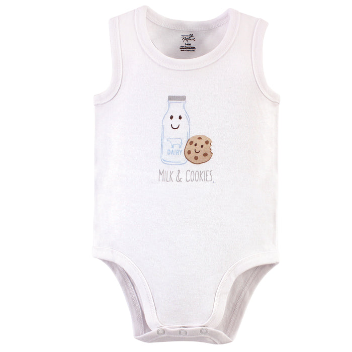 Touched by Nature Baby Boy Organic Cotton Bodysuits 5 Pack, Milk & Cookies