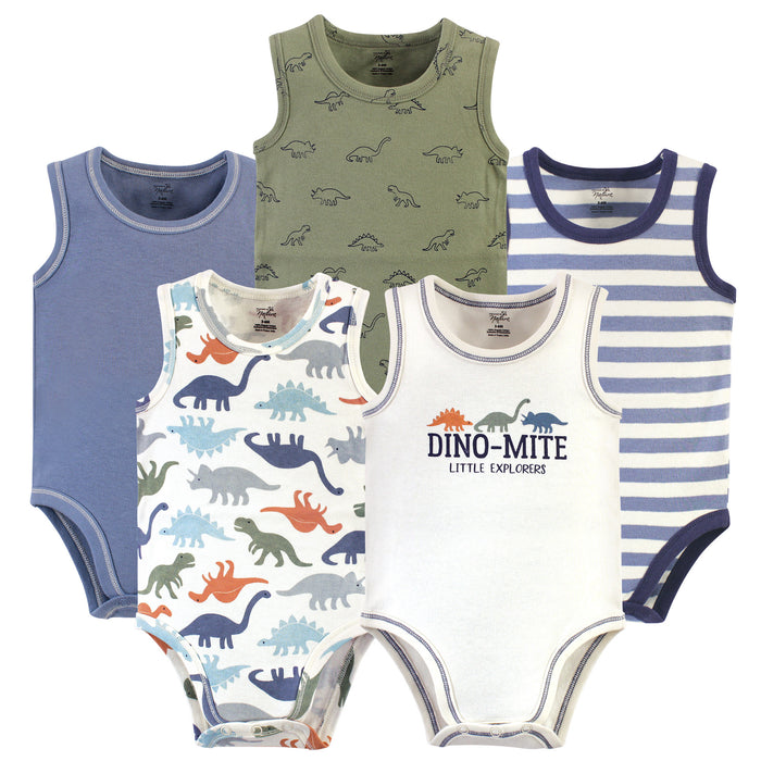 Touched by Nature Baby Boy Organic Cotton Bodysuits 5 Pack, Bold Dinosaurs