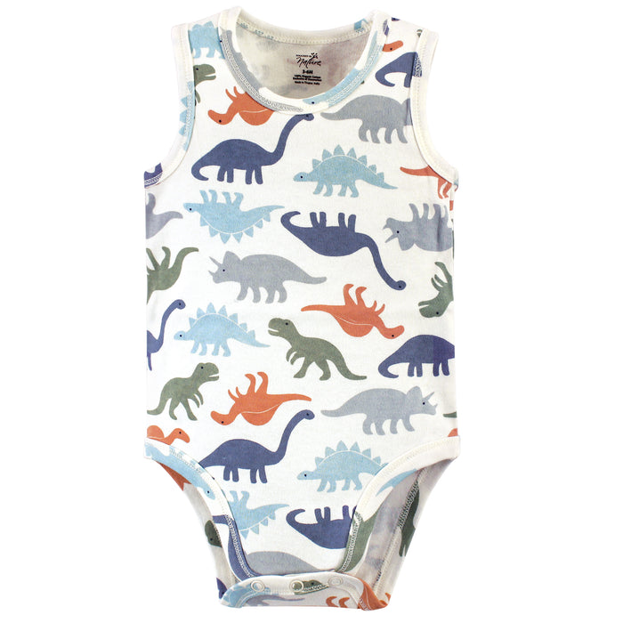 Touched by Nature Baby Boy Organic Cotton Bodysuits 5 Pack, Bold Dinosaurs