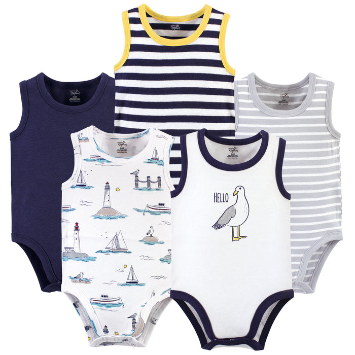 Touched by Nature Baby Boy Organic Cotton Bodysuits 5 Pack, Seagull