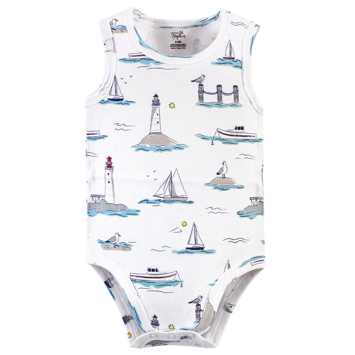 Touched by Nature Baby Boy Organic Cotton Bodysuits 5 Pack, Seagull