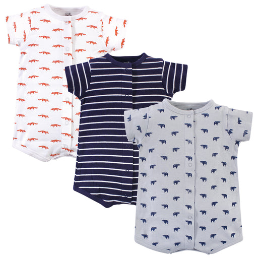 Touched by Nature Baby Boy Organic Cotton Rompers 3 Pack, Geometric Bear