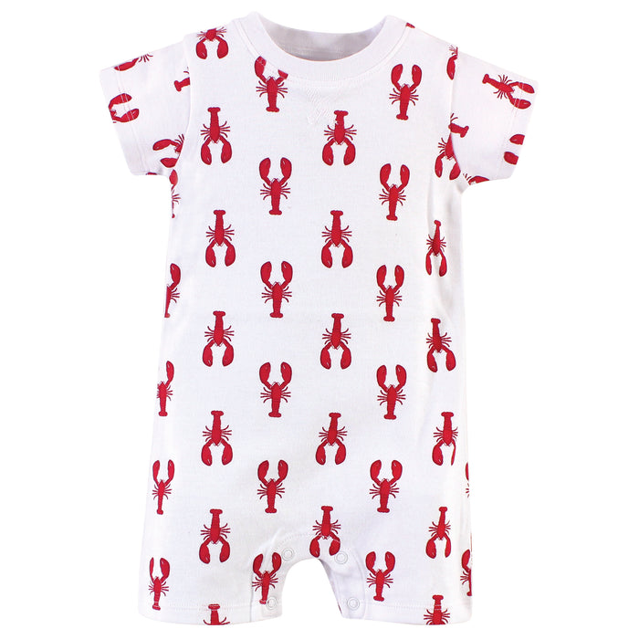 Touched by Nature Baby Boy Organic Cotton Rompers 3 Pack, Lobster