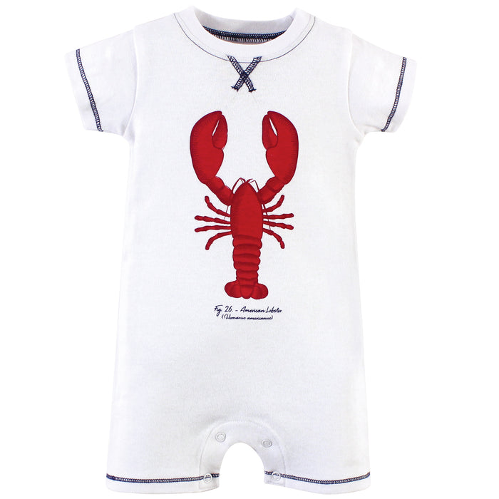 Touched by Nature Baby Boy Organic Cotton Rompers 3 Pack, Lobster