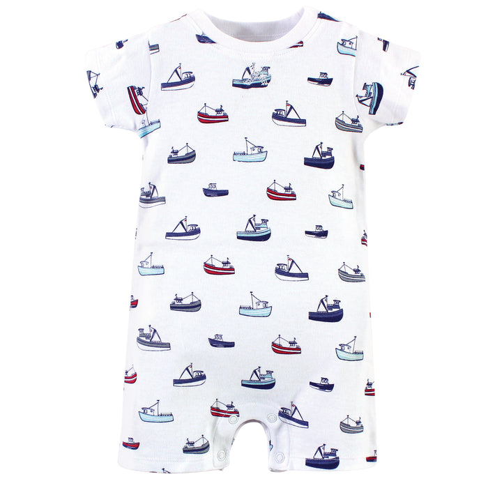 Touched by Nature Baby Boy Organic Cotton Rompers 3 Pack, Fishing Boats