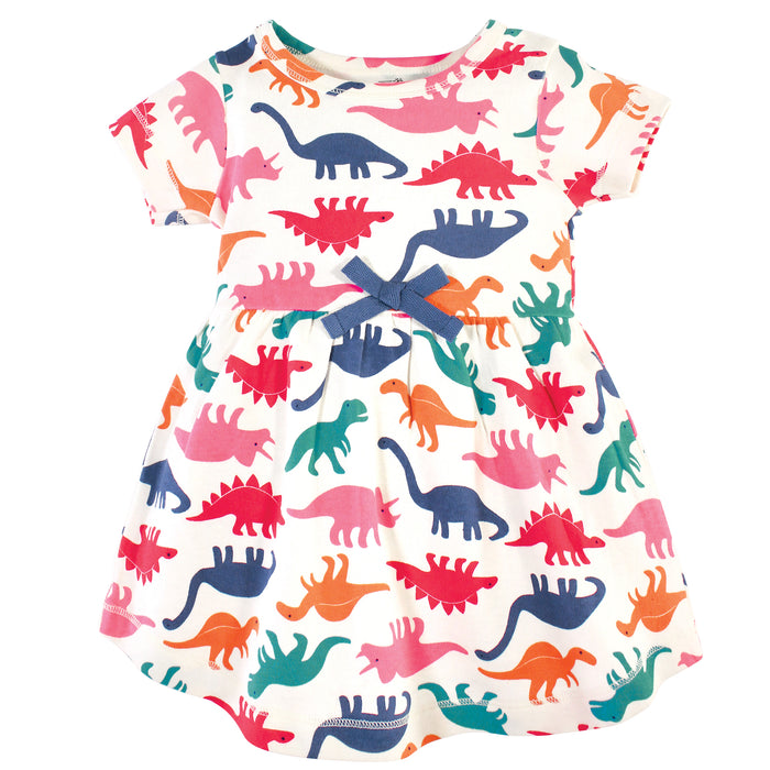 Touched by Nature Baby and Toddler Girl Organic Cotton Short-Sleeve Dresses 2 Pack, Dinosaurs