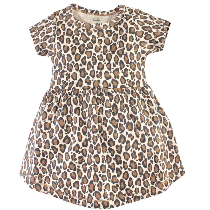 Touched by Nature Baby and Toddler Girl Organic Cotton Dress and Cardigan 2 Piece Set, Leopard