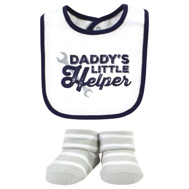 Hudson Baby Cotton Bib and Sock Set, Daddys Helper, One Size