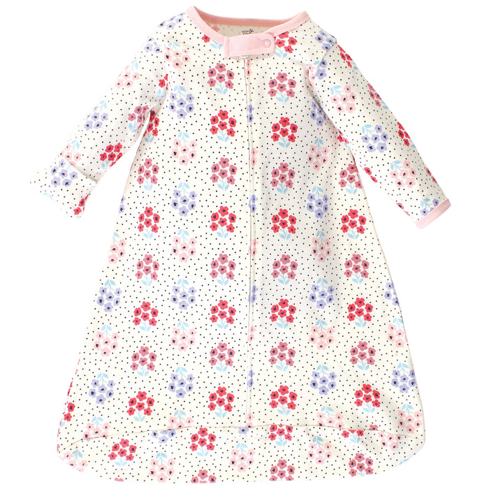Touched by Nature Baby Girl Organic Cotton Long-Sleeve Wearable Sleeping Bag, Sack, Blanket, Floral Dot