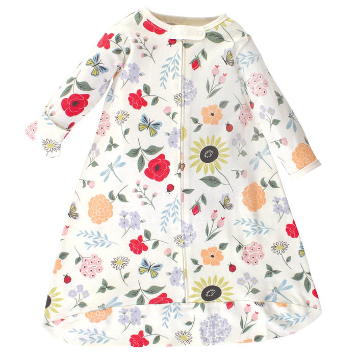 Touched by Nature Baby Girl Organic Cotton Long-Sleeve Wearable Sleeping Bag, Sack, Blanket, Flutter Garden