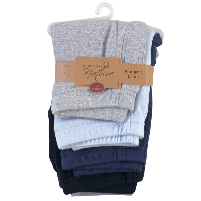 Touched by Nature Baby and Toddler Boy Organic Cotton Pants 4 Pack, Navy Gray Solid