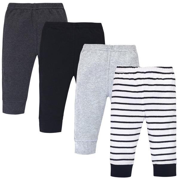 Touched by Nature Baby and Toddler Organic Cotton Pants 4 Pack, Gray Black Stripe