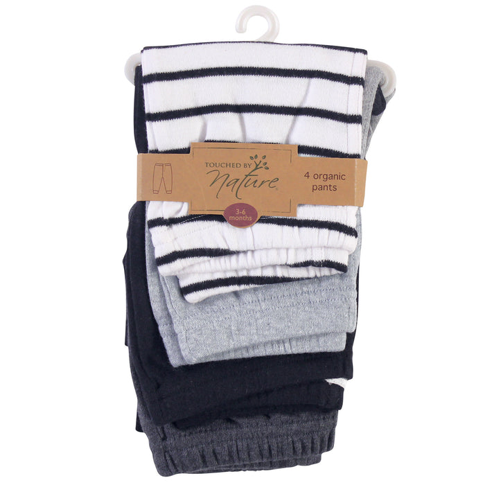 Touched by Nature Baby and Toddler Organic Cotton Pants 4 Pack, Gray Black Stripe