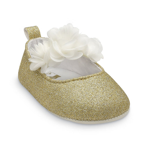 Carter's Glitter Mary Jane Baby Shoes with Chiffon Flowers in Gold