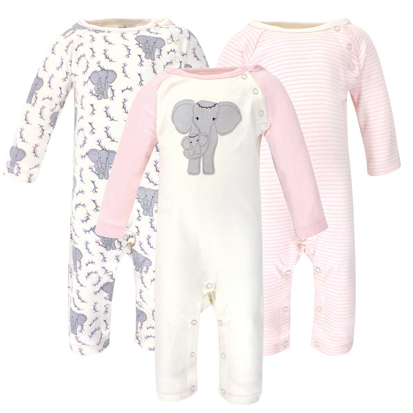 Touched by Nature Baby Girl Organic Cotton Coveralls 2 Pack, Girl Elephant